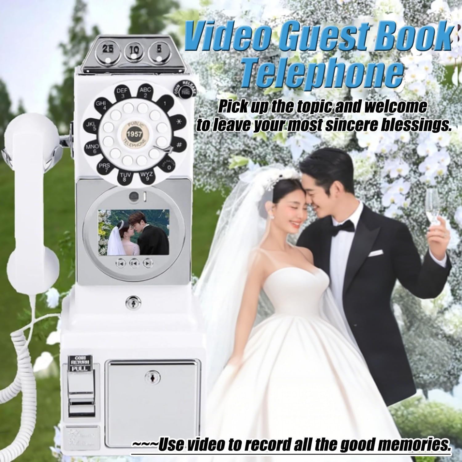 Teléfono de libro de visitas de audio de vídeo, 1080P, video para boda, video personalizado con lente de audiolibro, reco para invitados,White-64G