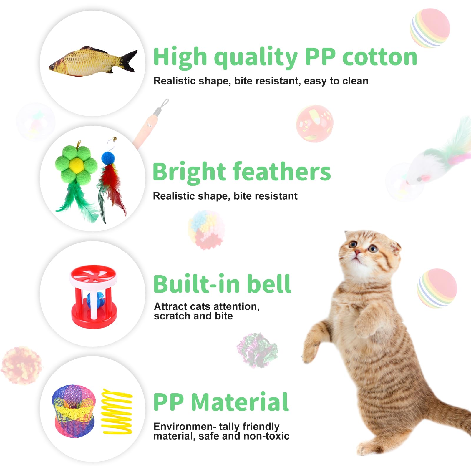 Juguetes para Gatos,38pcs Juguete Interactivo para Gato,Juguetes Gatos con Túnel para Gatos,Ratones,Varita de Plumas,Peces,Bolas y Campanas