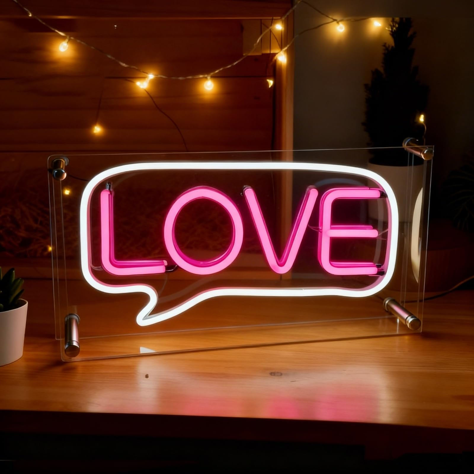 Maimeili Pink Love LED Neon Acrylic Lightbox Light Up Letters Neon Sign Box with USB Home Bedroom Dorm Bar Coffee Shop Workshop Office Table Party Wall Decor