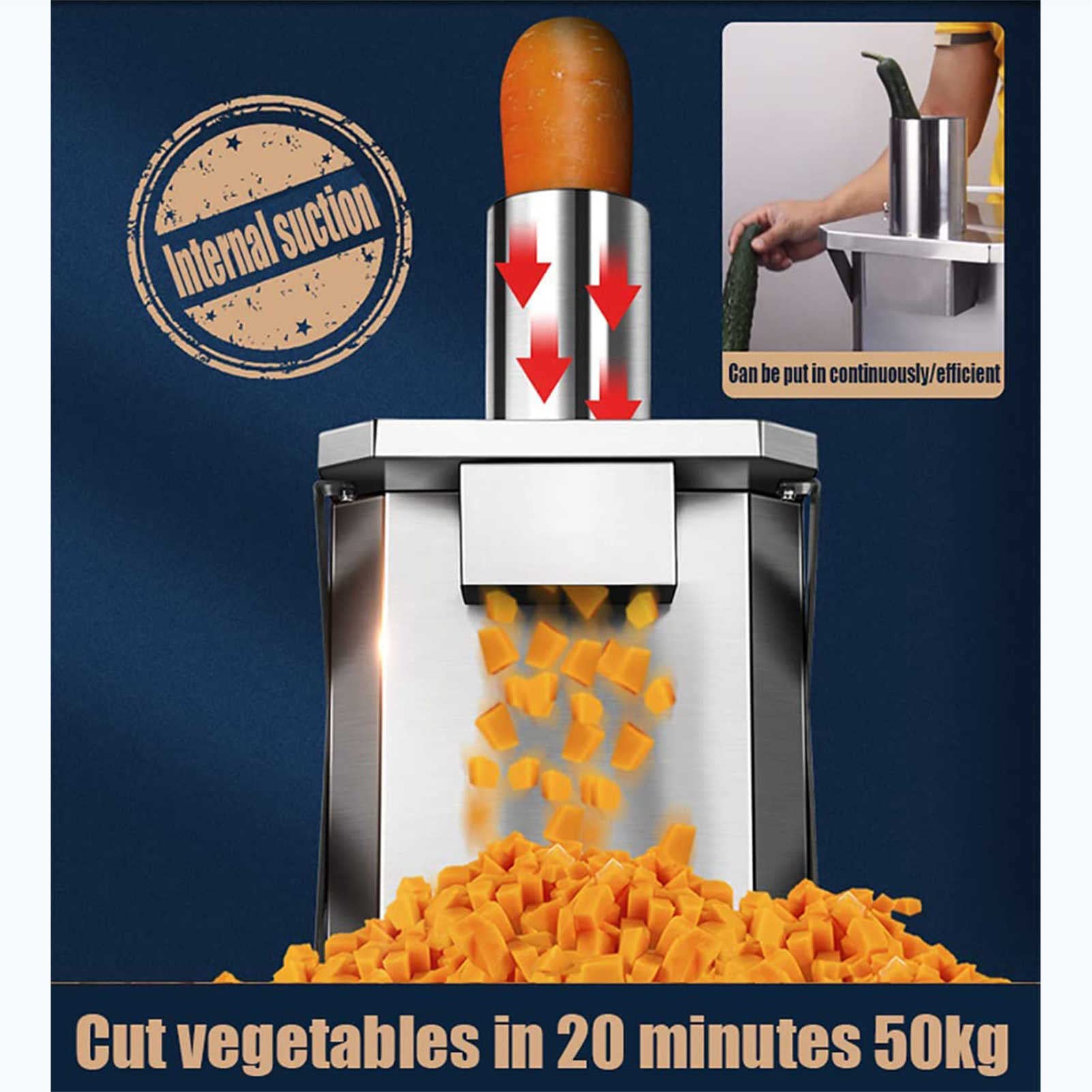 Coupe-légumes électrique efficace de 200 W à usage commercial - Coupe-oignons, pommes de terre et fruits automatique avec plusieurs tailles de lames, coupe-légumes + 5 types de filets à couteaux + p