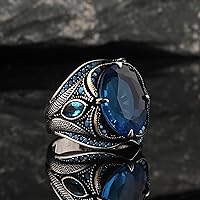 Vista 5 de BayVog 925 Sterling Silver Men's Ring, Blue Topaz Gem Stone Men Silver Ring, Handmade Zircon Stone Silver Ring for Men, Blue Stone Silver Ring gifts