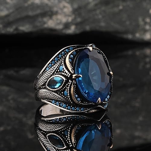 Miniatura 5 de BayVog 925 Sterling Silver Men's Ring, Blue Topaz Gem Stone Men Silver Ring, Handmade Zircon Stone Silver Ring for Men, Blue Stone Silver Ring gifts