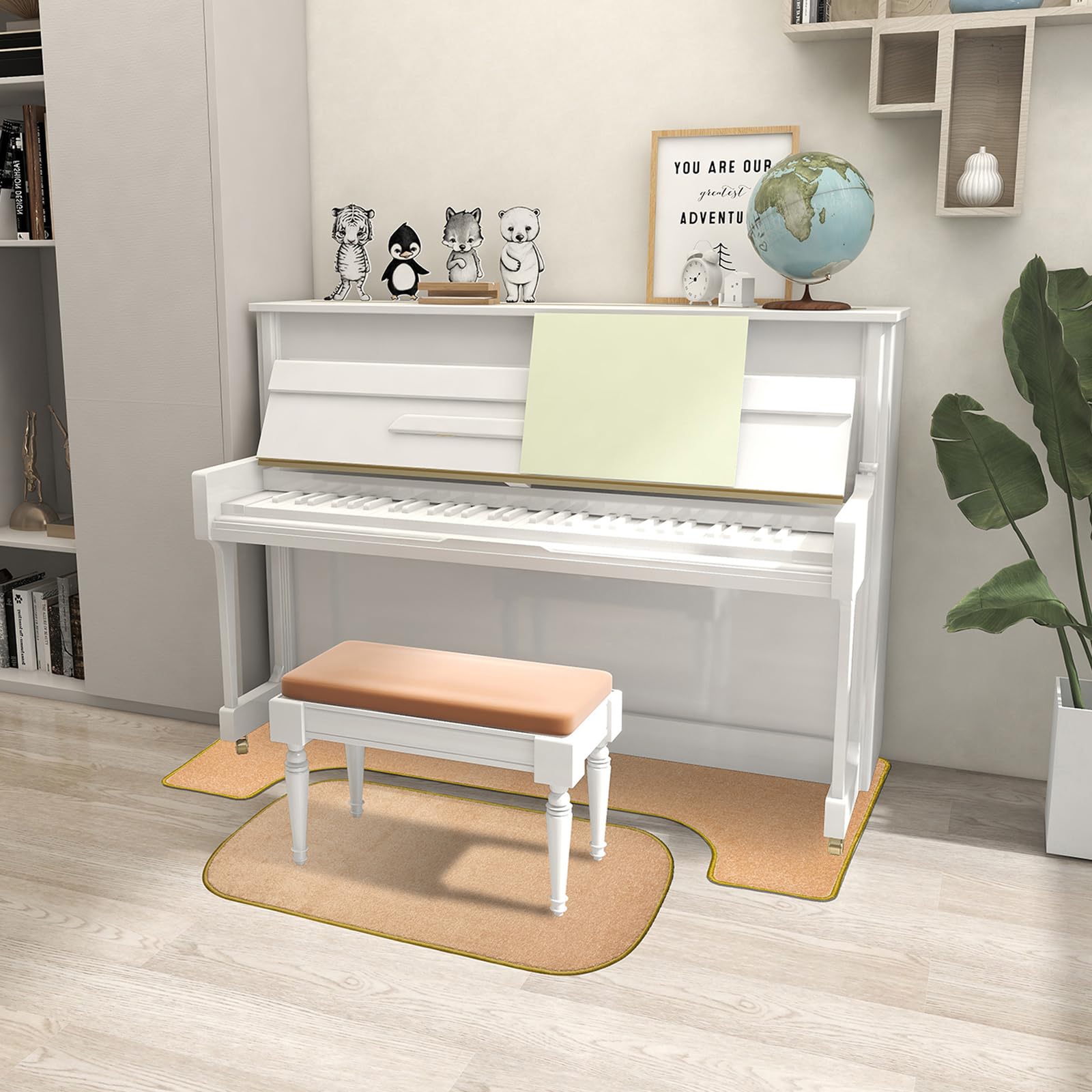 Tappetino per Pianoforte Verticale, Cuscinetti riduzione Rumore Pianoforte, Tappetino Antiscivolo, Cuscinetti Acustici, Tappeto Fonoassorbente Lavabili(Khaki)