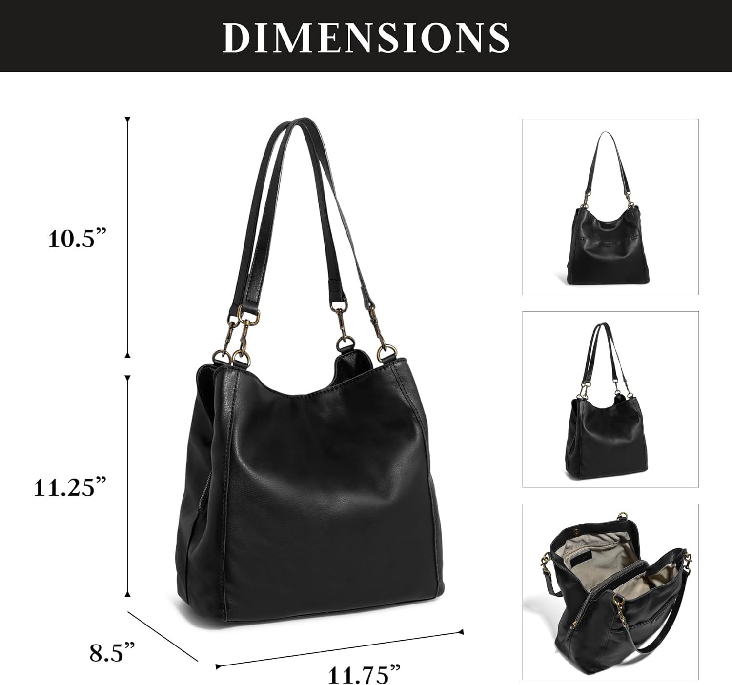 American Leather Co. Austin Triple-Entry, Hobo Shoulder Bag with Center Zip, Slip Pocket & Removable Shoulder Strap for Women