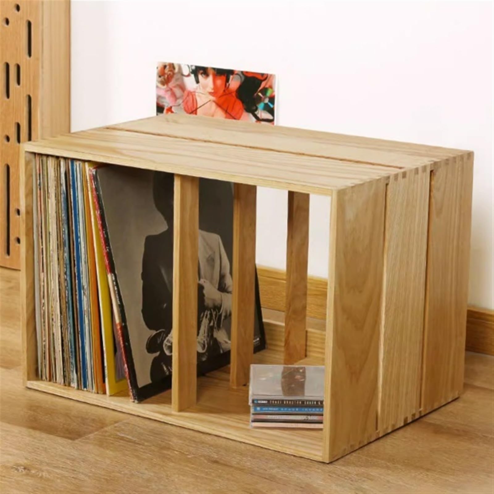 MRKU Porta Dischi in Vinile, espositore per CD, Organizer per la casa - Scaffale da Tavolo impilabile in Legno per LP