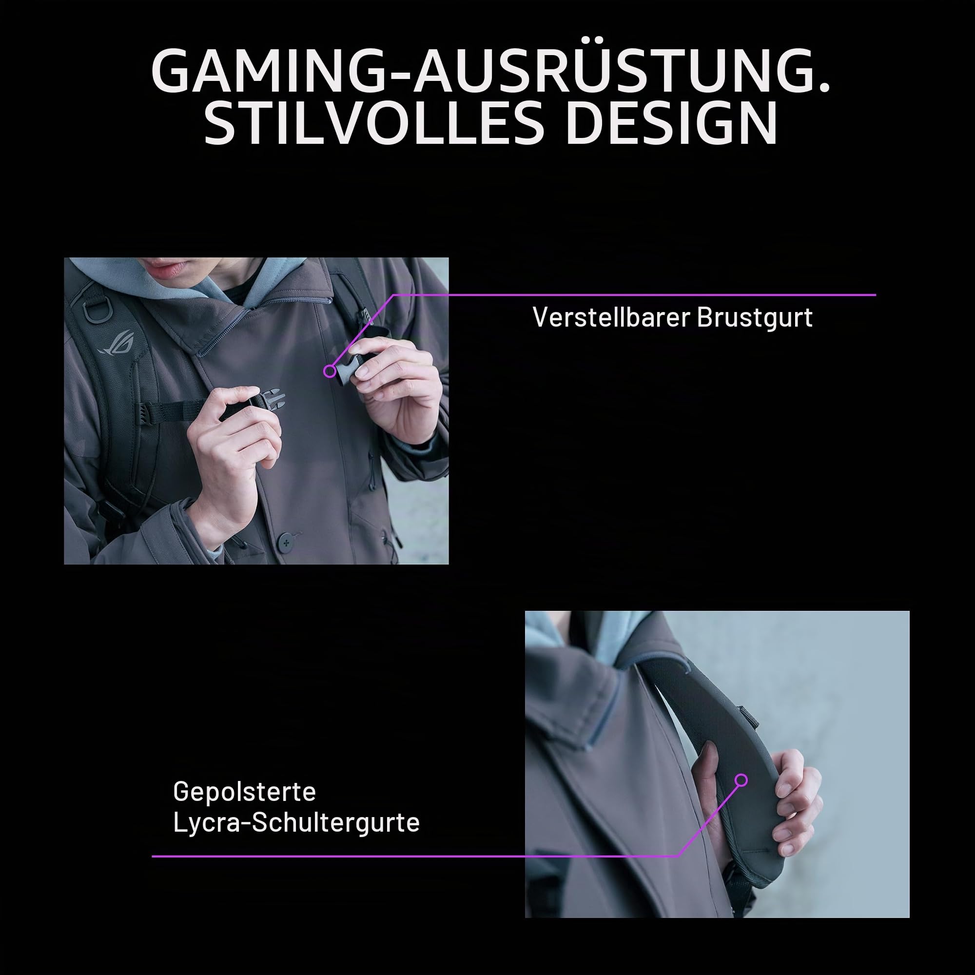ASUS ROG Ranger Backpack BP2701 Cybertext Edition | Laptop Rucksack für Gaming Laptops bis zu 18 Zoll | 24L Volumen | wasserabweisend | robust und leicht | Cybertext Grey
