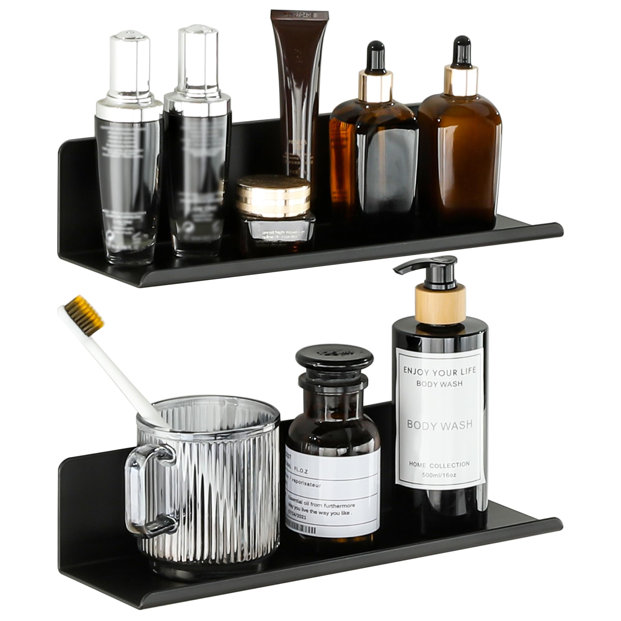 SAYAYO Mensole da Muro Autoadesivo Nero Scaffale Decorativi Mensola Sospesa da Parete Senza Foratura per Cucina Bagno Soggiorno Studio, 30 CM, 2 Pezzi, Rettangolare, Montaggio a Vite o Autoadesivo