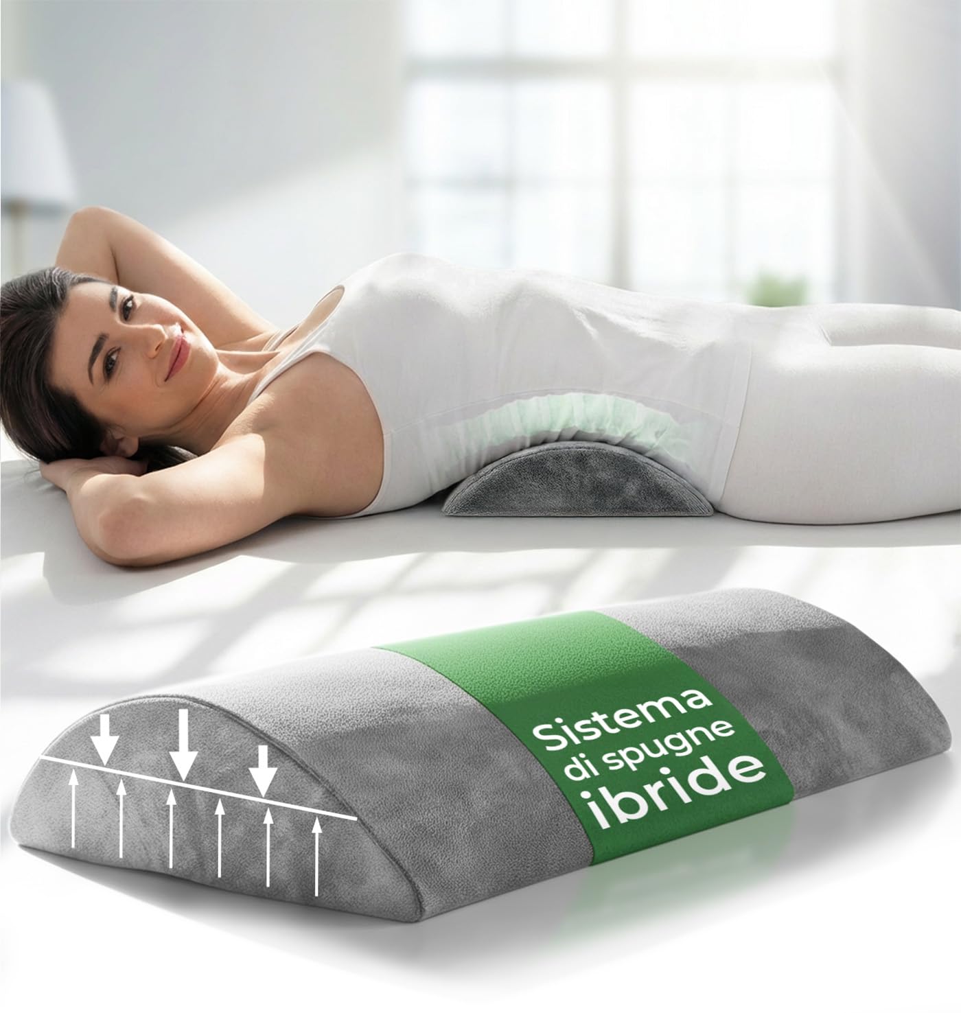 WELL B4 Cuscino Lombare ergonomico, supporto lombare per letto e divano per sostenere la schiena bassa da sdraiati, cuscino supporto lombare per lordosi, Lumbar support pillow, cuscino schienale