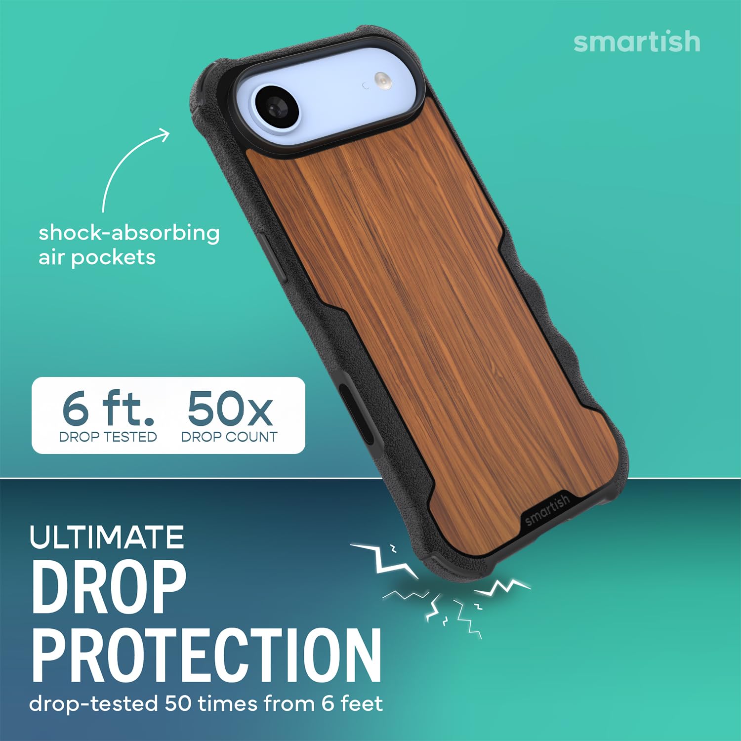 Smartish Gripzilla - Funda magnética protectora para iPhone Air, resistente y resistente, con protección probada contra caídas para Apple iPhone Air, madera de nogal