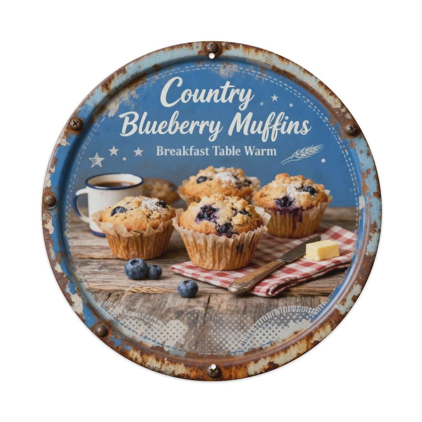 Country Blueberry Muffins Metal Tin Sign Plaque