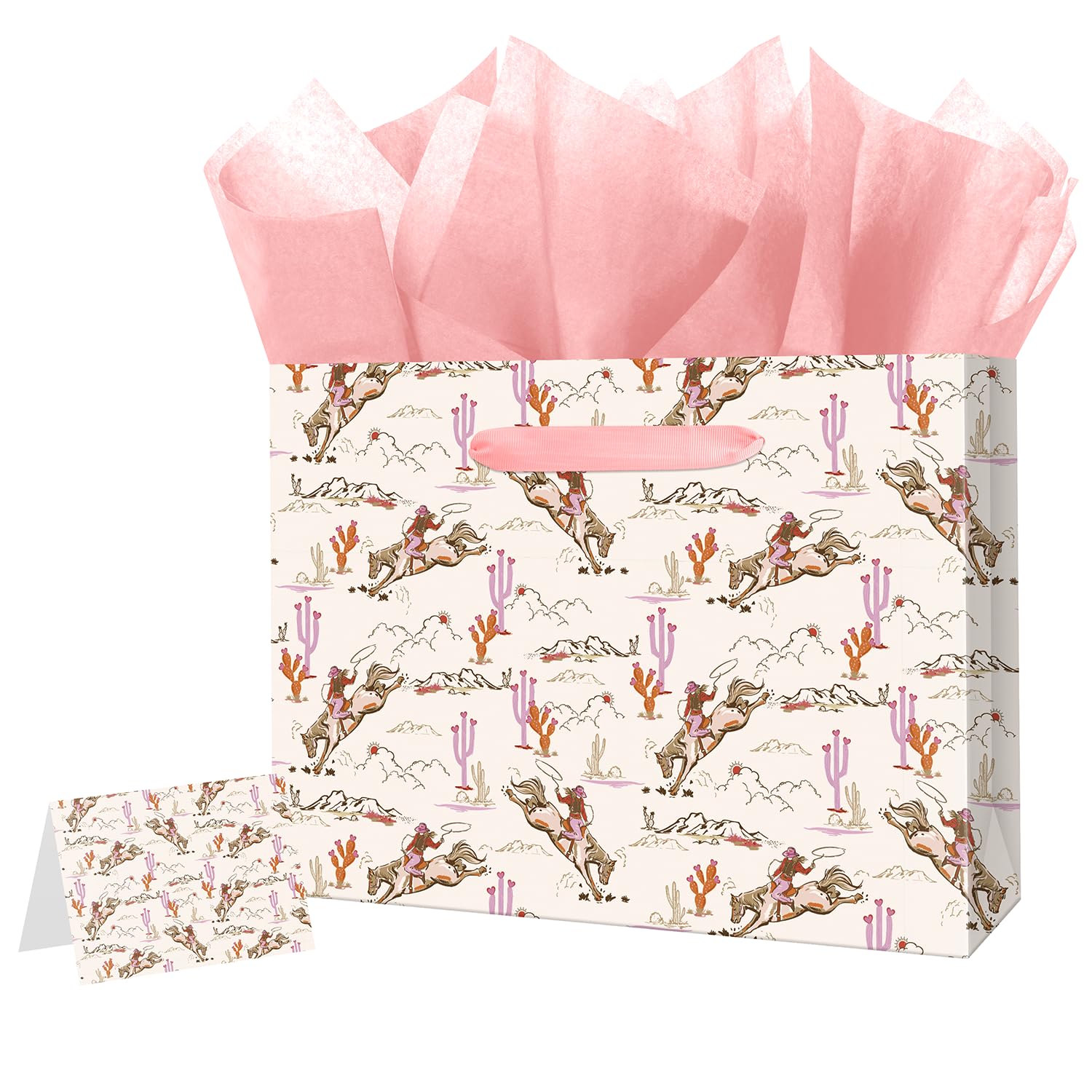 Linelglobal Large Cowgirl Gift Bag with Tissue Ppaer for Women Girl Birthday Western Theme Party Rodeo Stuffer 12.6"