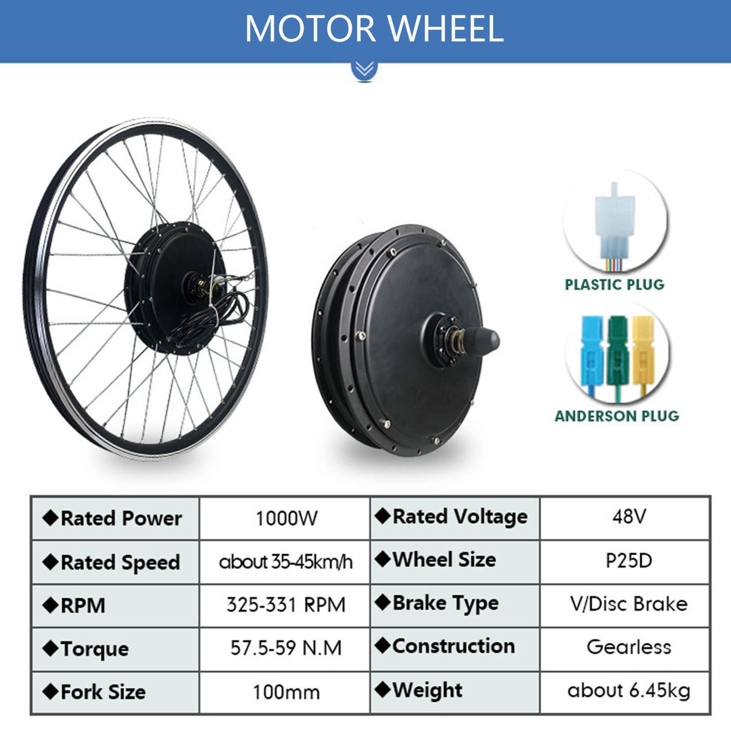 Kit de Conversion Moteur Avant pour vélo électrique, 48 V 1000 W, Compatible avec Les moyeux de vélos électriques 20"/24"/26"/27,5"/28"/29"/700C, et incluant Un écran TK-LED900S.
