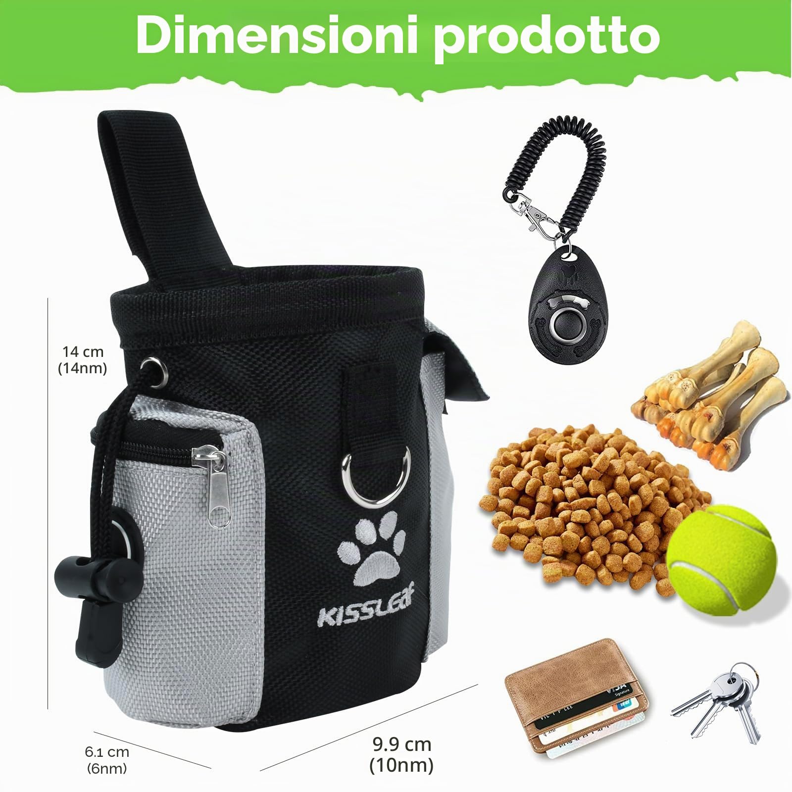kissleaf Porta Premietti per Cani Multifunzionale Borsa Porta Snack Cane Sacchetto Addestramento Cani Marsupio Premi Cane Porta Sacchi Cibo Cane