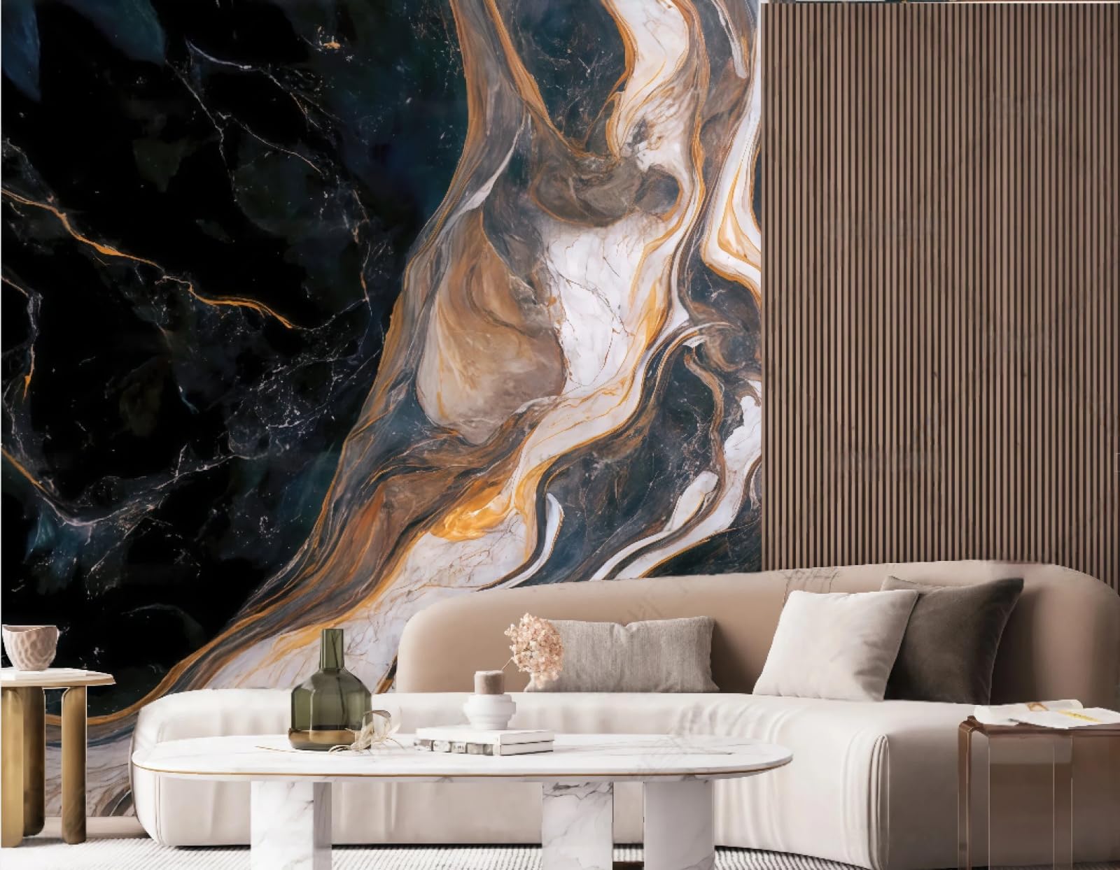 Nowoczesna trójwymiarowa tapeta falista tłoczony abstrakcyjny marmur brązowy i czarny telewizor sofa tło tapeta ścienna salon restauracja kawiarnia, 3D, 430x300cm