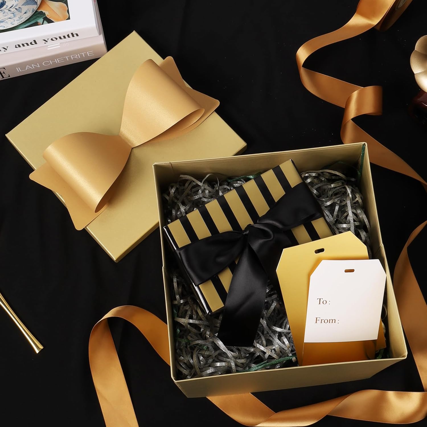 Medium Boxes with Lids for Presents, 9x9x9 Inches Gold