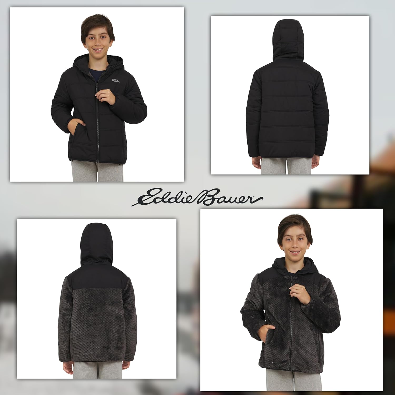 Eddie Bauer Boys' Deer Harbor Reversible Faux Fur Lined Insulated Puffer Jacket - Image 2