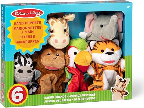 Miniatura 9 de Melissa & Doug Safari Buddies - Marionetas de mano, juego de 6 (elefante, tigre, loro, jirafa, mono, cebra) suaves, marionetas de peluche, animales