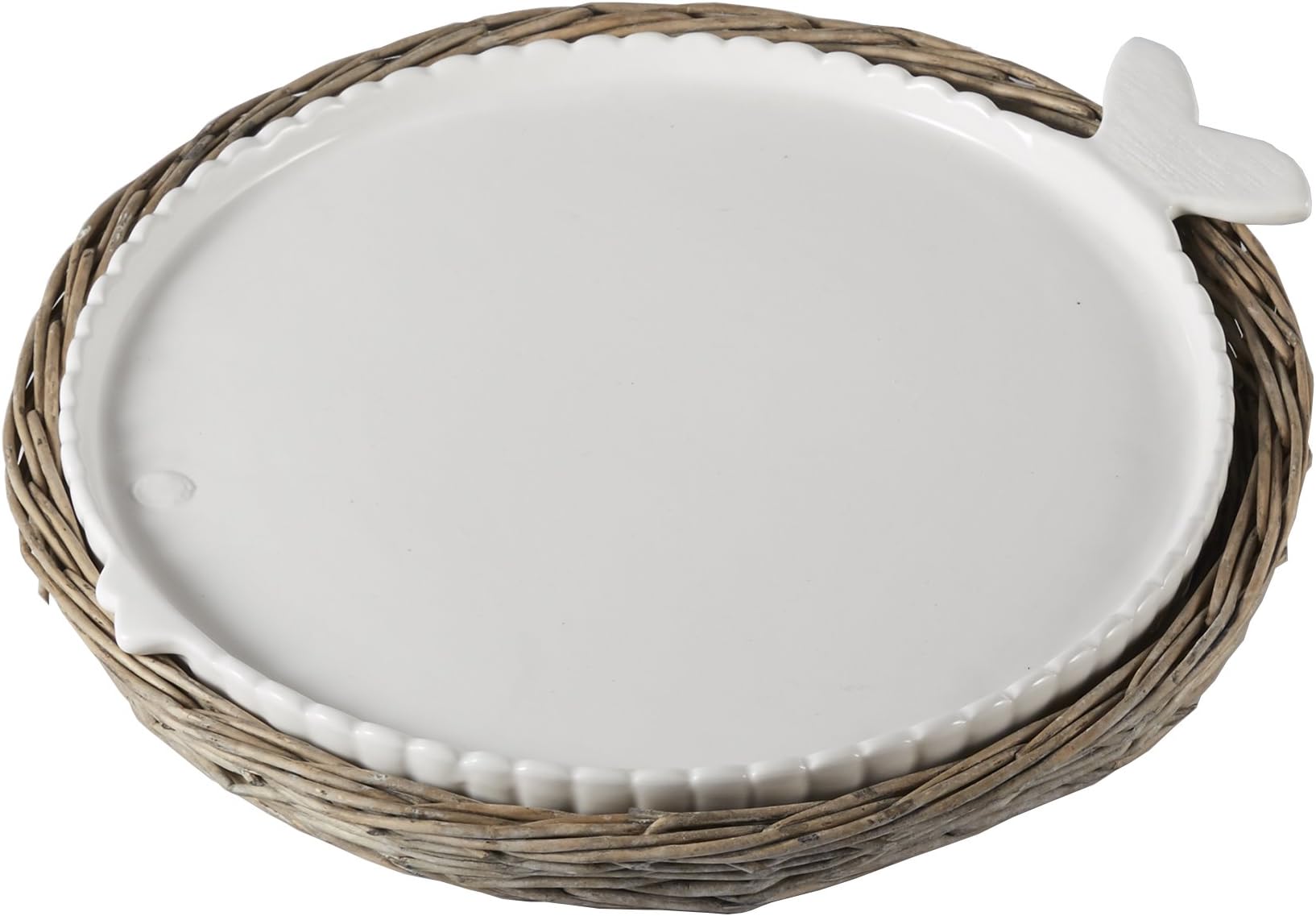 Mud Pie Puffer Fish Platter in Willow Holder, White