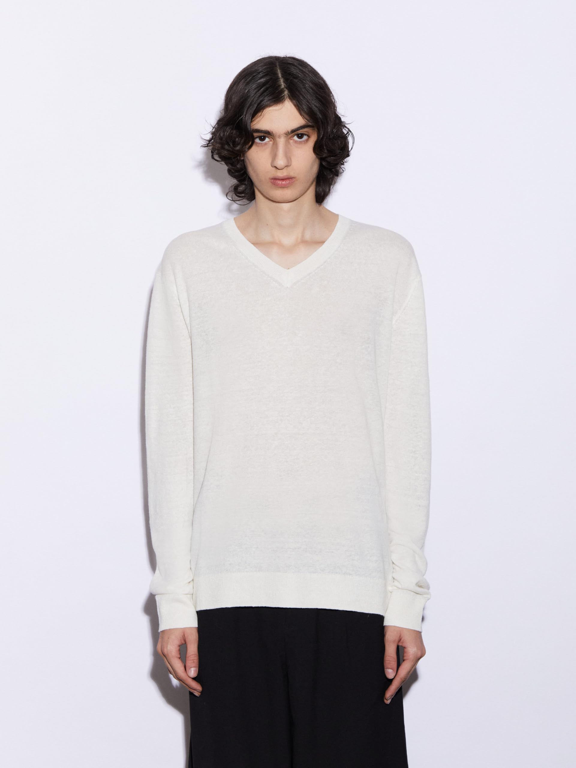 Diana Studio - Maglia rasata Scollo V in 100% Lino, Uomo, Maniche Lunghe, Casual Fit