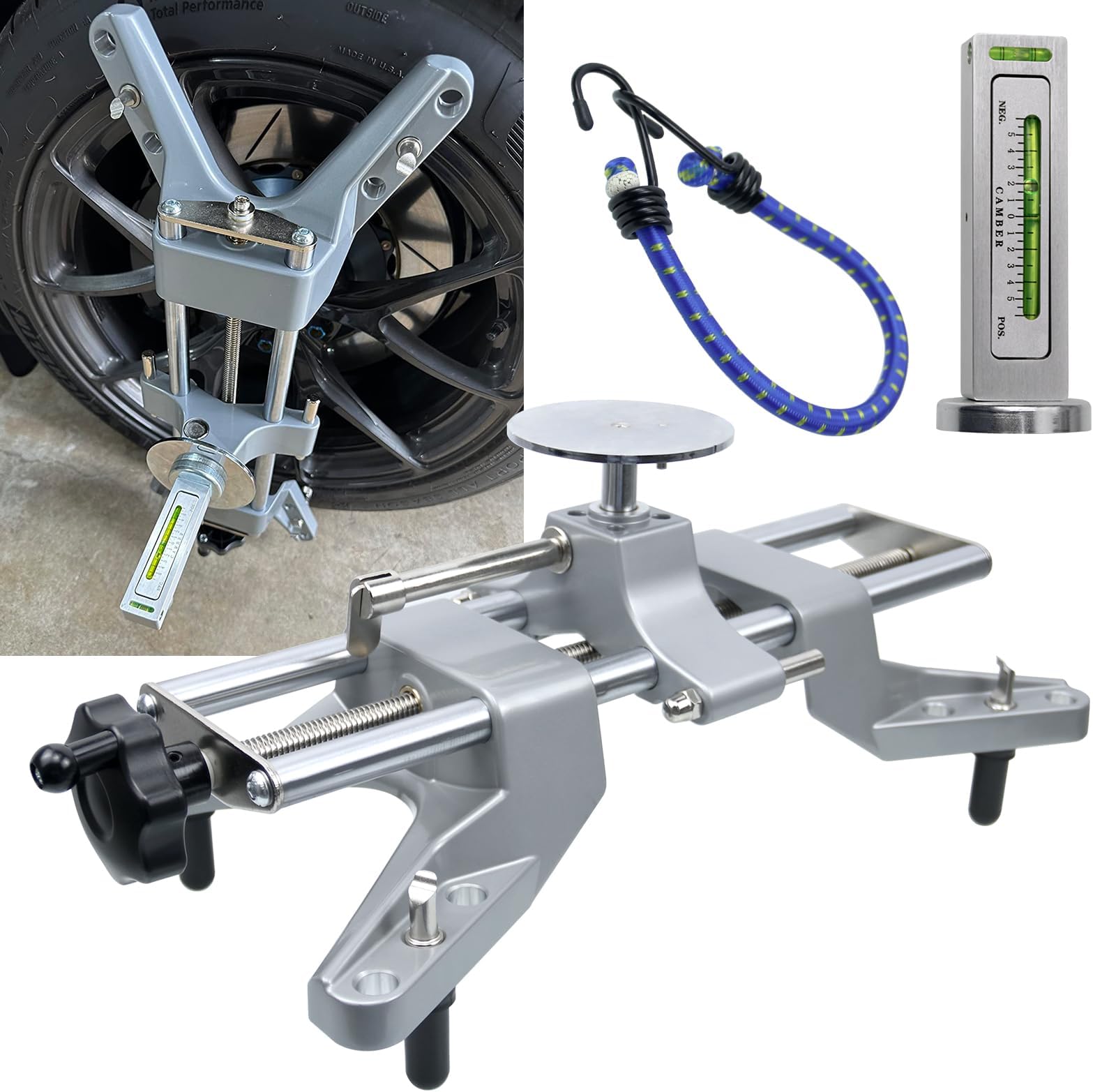 RULLINE Wheel Clamp & Magnetic Adapter 3PCS Wheel Alignment Tool for Precise Camber Caster Gauges Fits for 11-25" Rims Camber Alignment Tool Universal Tire Repair Tool