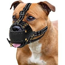 MIDOG Leather Dog Muzzle for X-Large Dogs, Breathable & Adjustable, Black