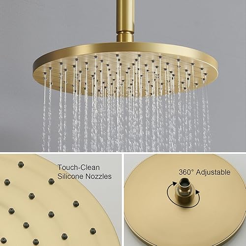 Miniatura 51 de Iriber Sistema de ducha de lluvia de montaje en techo negro mate con cabezal de ducha de 12 pulgadas y grifo de ducha cuadrado de baño de mano que