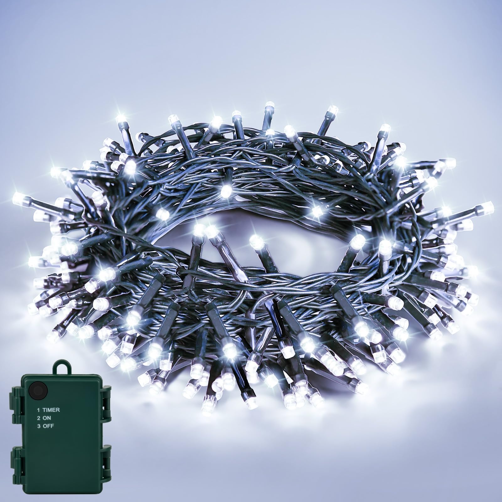 Etopgo Lichterkette Außen Batterie Kaltweiß, 5M 50 LED Lichterketten Batterie mit Timer, IP65 Wasserdicht Weihnachtsdeko Lichterkette Outdoor für Innen außen Halloween,Weihnachten,Party,Garten Beleuchtung