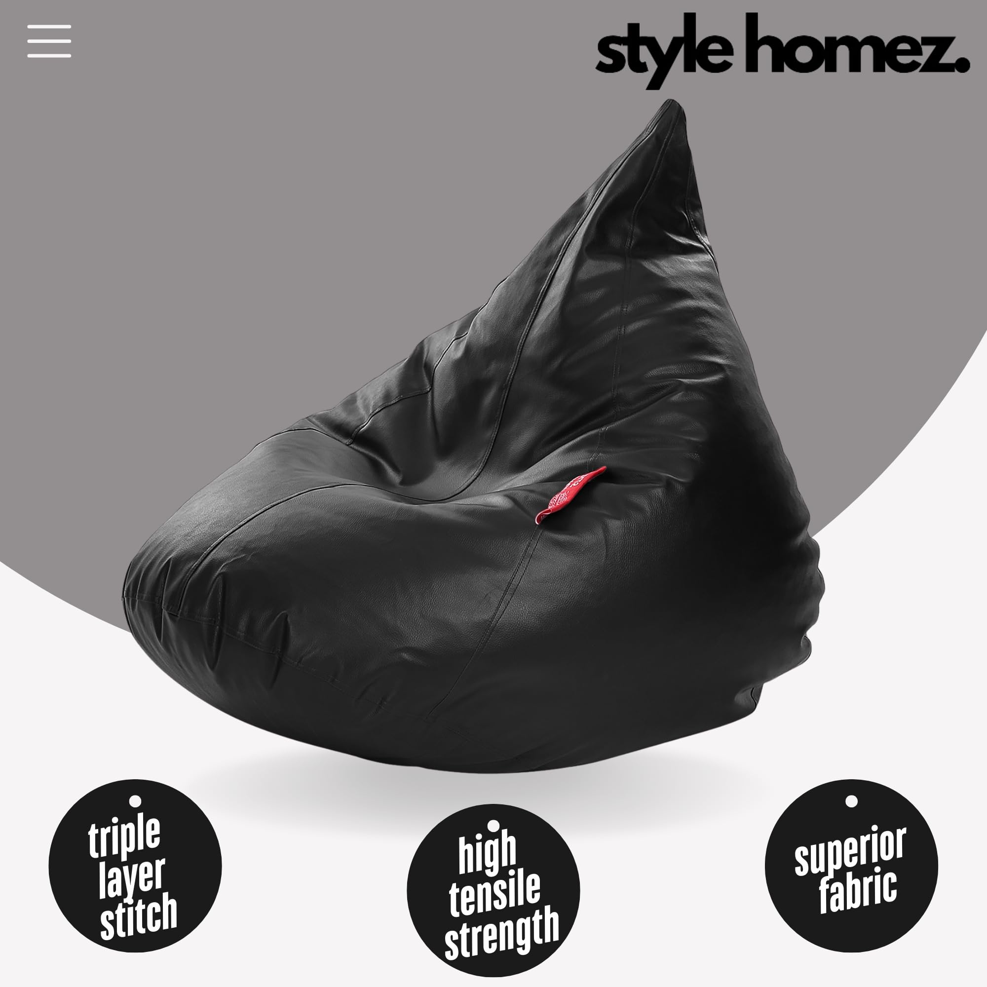 Style Homez Humbug, Premium Leatherette Fabric Lounger XL Bean Bag Black Color Cover Only 4