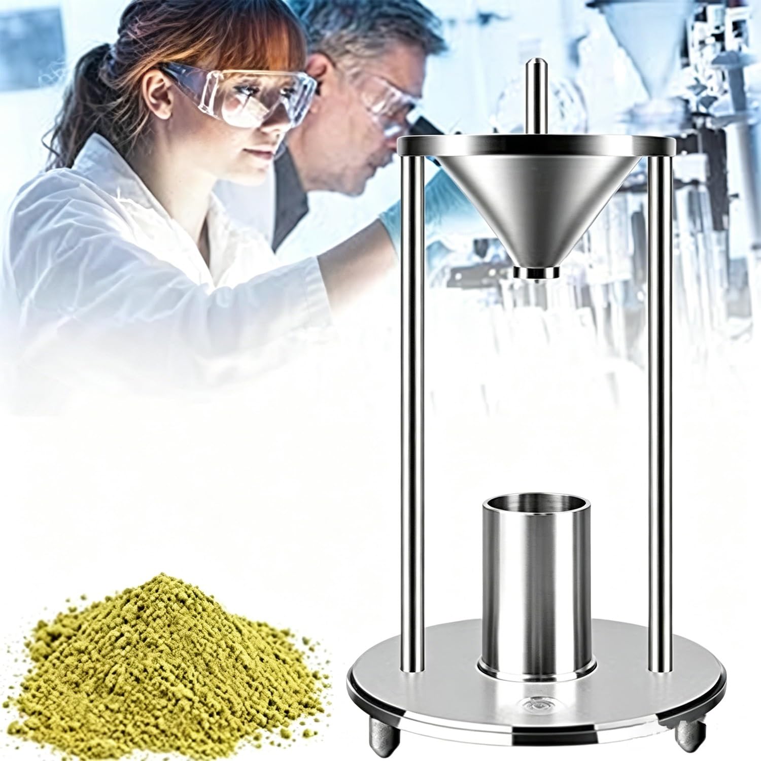 Volumímetro de densidad a granel para cemento y tierra, medidor de acero inoxidable con apertura de embudo de 12,7 mm, cono de 60°, diámetro de 39 mm, taza medidora de 100 ml