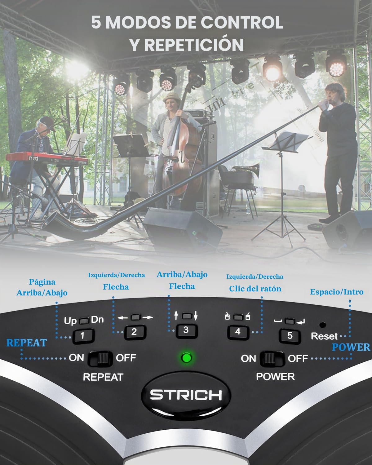 STRICH Pedal giratorio de página inalámbrico, interruptor de pie silencioso para iPad, teléfono, Kindle, tabletas, PC, nueva versión, volteador de página de música USB recargable, Negro, SPT-20 | Pedal de pie silencioso USB para tabletas, smartphones, pla