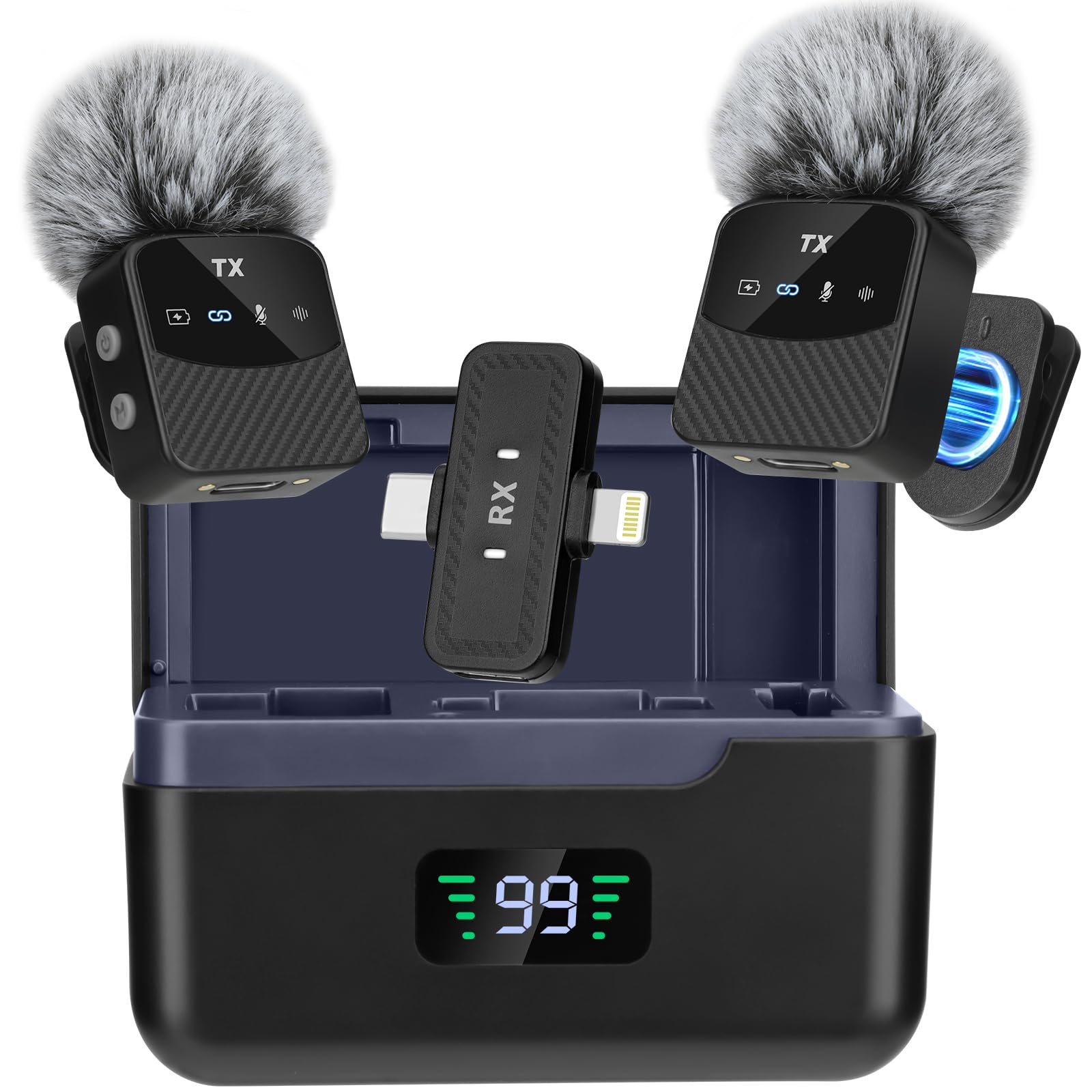 Microfono Lavalier Mini per iPhone/iPad/Android, Mini Microfono Plug-Play, Riduzione del Rumore, Durata di Utilizzo di 25 Ore, Microfono Senza Fili Lavalier per Video, Vlog, YouTube, TikTok, Streaming