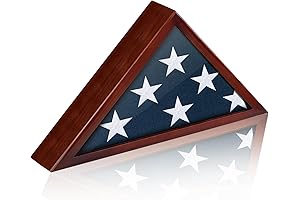 Wall-Mounted Military Flag Shadow Box Display for Burial and Funeral Red Wood...