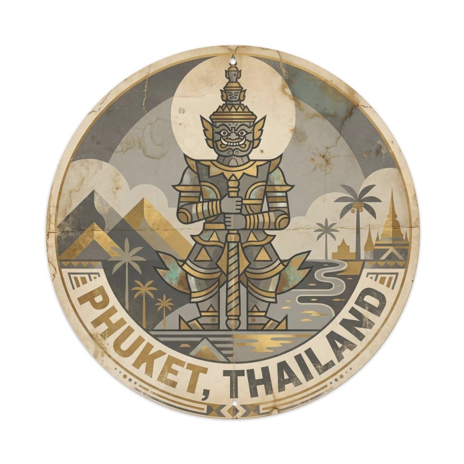 Phuket Temple Guardian Statue Cultural Journey Heritage Metal Tin Sign