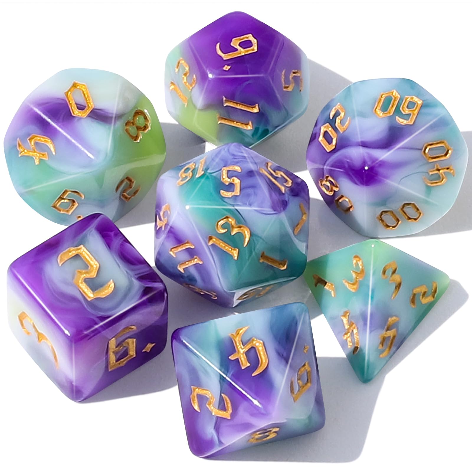 CiaraQ DND Polyhedral Dice Set with Dice Bag for Dungeons and Dragons RPG MTG Role Playing Table Games (Purple Mixed White + Gold Font)