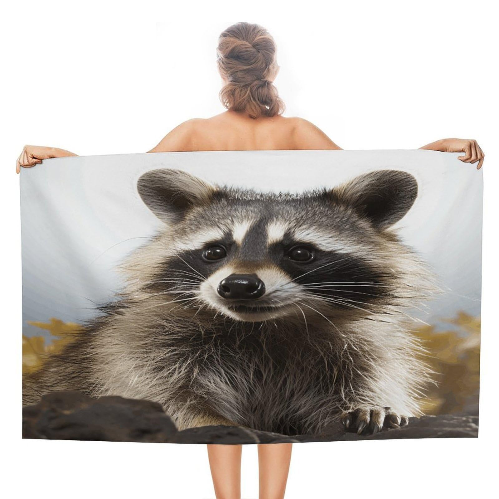 VstaDank Hairy Raccoon Beach Towel 51x31 Inch Oversized Soft Bath Towel Luxury Plush Thick Hotel Swim Pool Towels Super Quick Dry Travel Towels for Camping Gym Sports Yoga