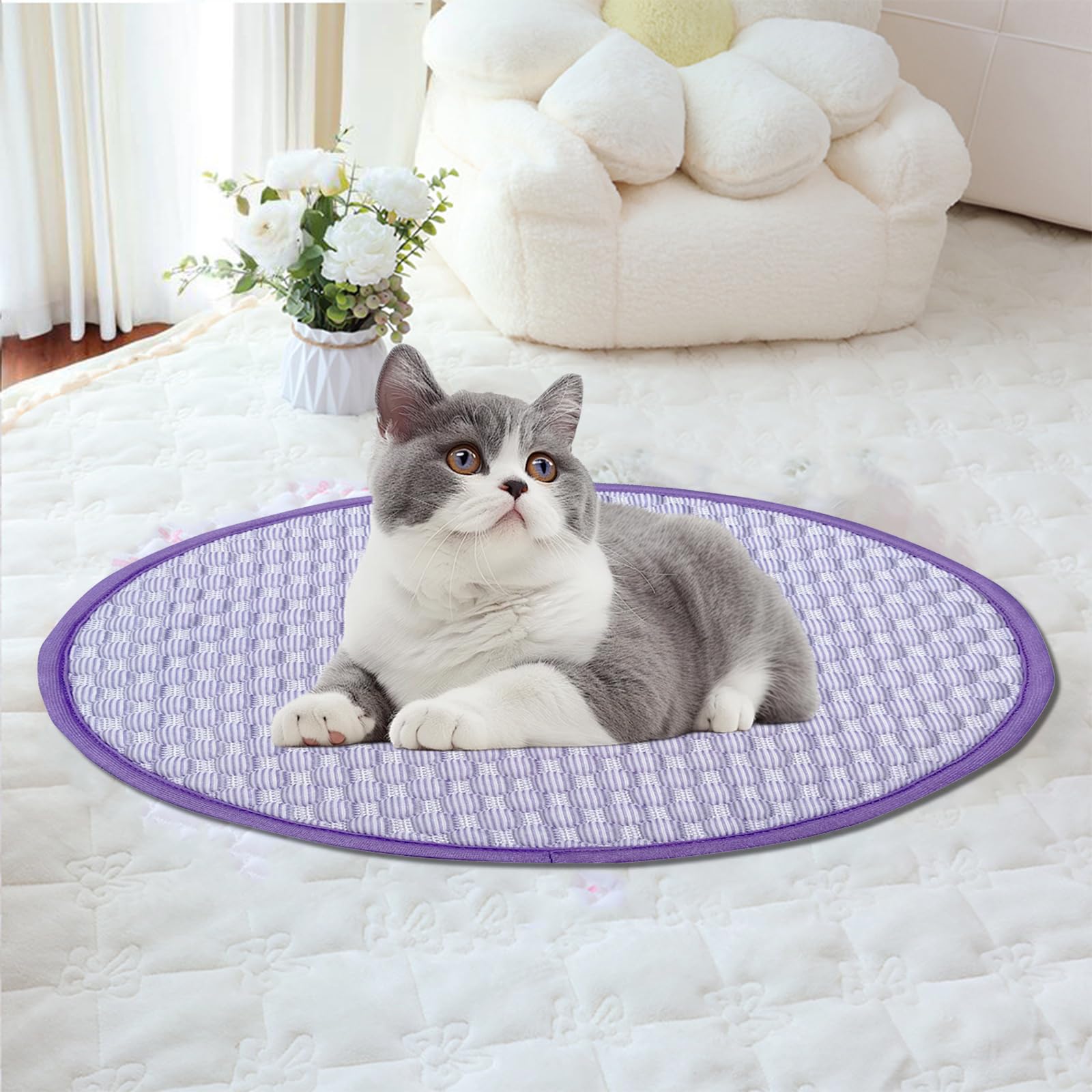 Girare Tappetino Rinfrescante per Gatti 40 cm, Cuccia Lavabile in Seta di Ghiaccio, Pieghevole, Viola