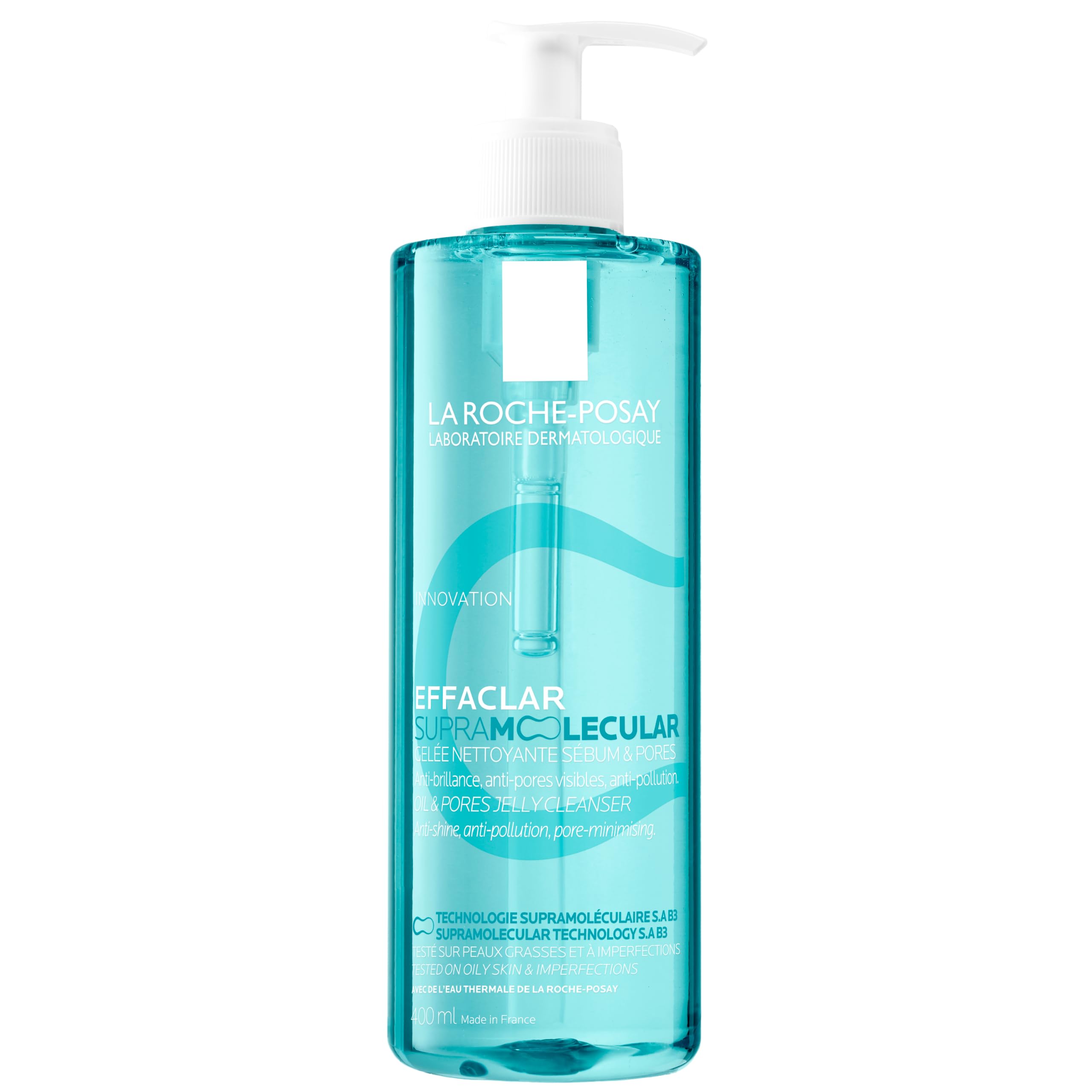 La Roche-Posay Effaclar Supramolecular Jelly Facial Cleanser for Oily & Combination Skin with Salicylic Acid and Niacinamide, Mattifying Foaming Face Wash to Unclog Pores and Remove Excess Oil, 400ml