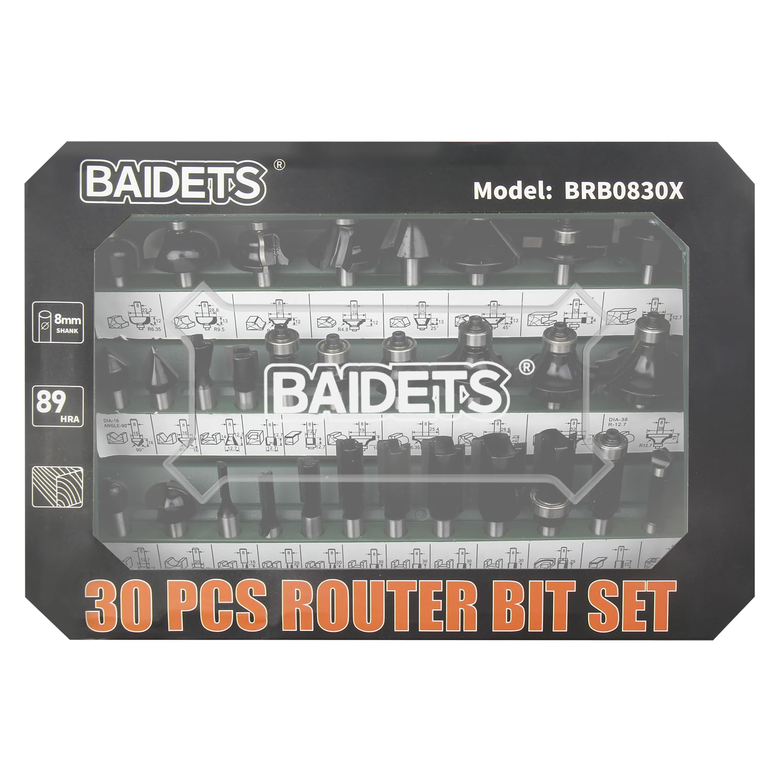 BAIDETS Pro 30tlg. Fräser Set für Holz - Hartmetall Fräsersatz, Zubehör Oberfräsen mit 8mm Schaft.