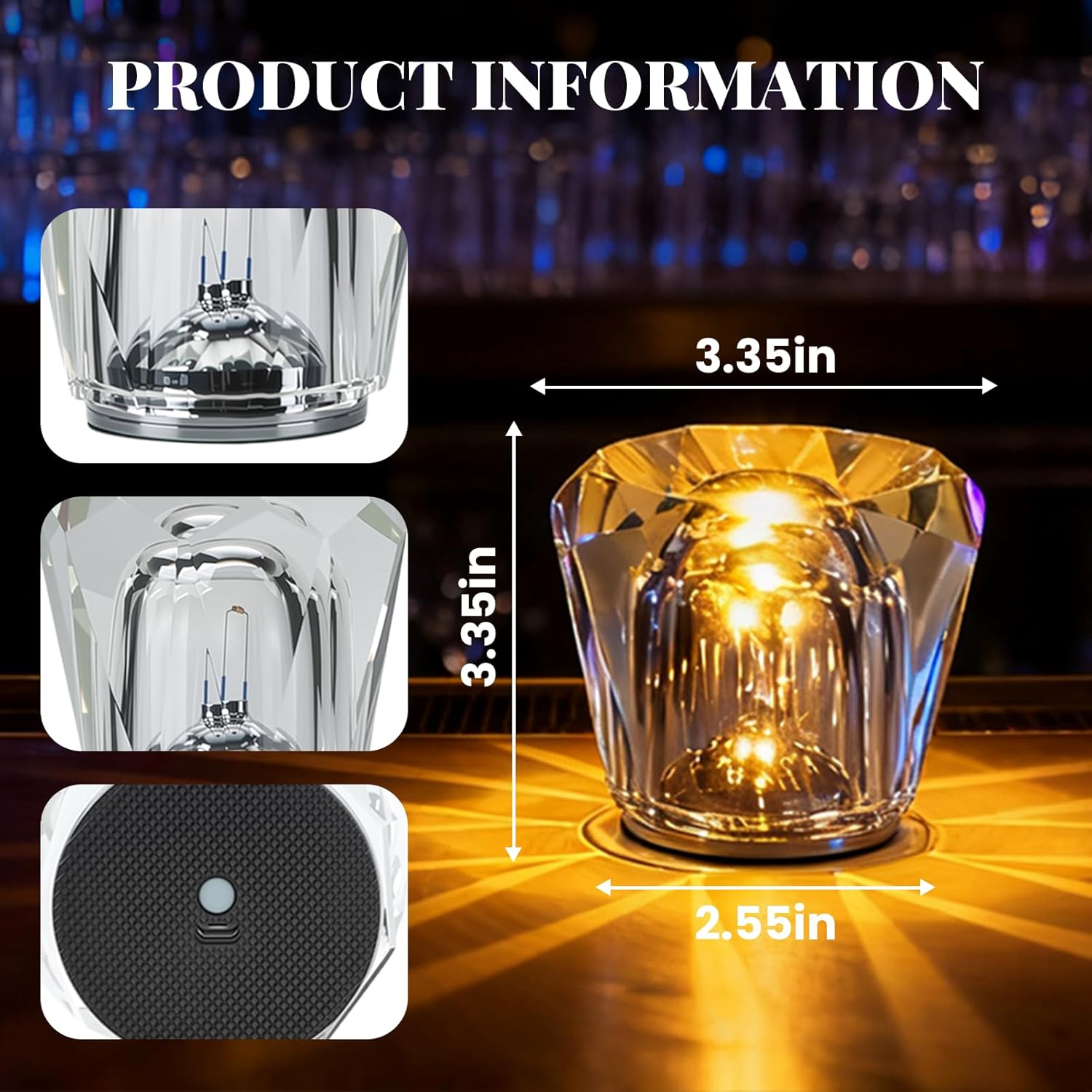 Cordless Table Lamp for Bedroom, Rechargeable Battery Operated Crystal Lamp for Area No Plug, Dimmable Wireless Lamp for Power Outage, Decorative Lamps for Tabletop Corner Entryway Stairway Fireplace