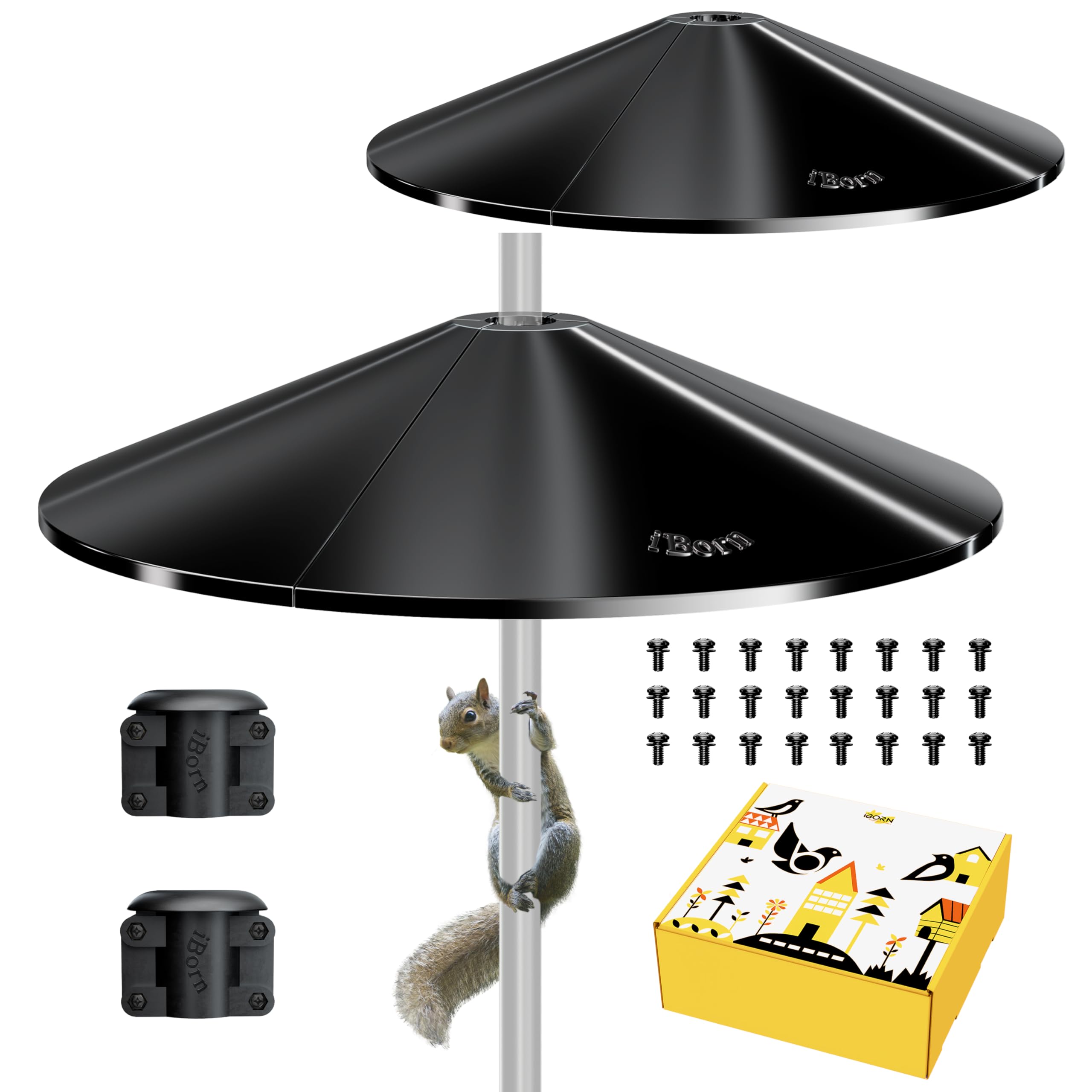 iBorn Squirrel Baffle for Bird Feeder Pole, 19.5” Oversized Squirrel Guard Baffle, Squirrel Defender, Bird Feeder for Outdoors Protector, Thickness PC Plastic, Pack of 2, Black-image-20