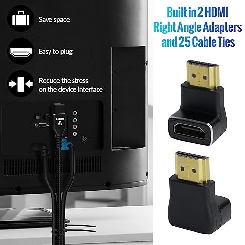 Miniatura 5 de Cable HDMI 4K de 6 pies (paquete de 3), cable HDMI Ultra HD 2.0, nailon trenzado y conectores dorados, 4K  60Hz, 2K, 1080P, HDCP 2.2, ARC, cables