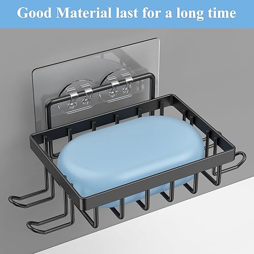 Miniatura 5 de Yioaili Jabonera de barra para pared de ducha con ganchos, jabonera adhesiva para baño, negro, 1 paquete