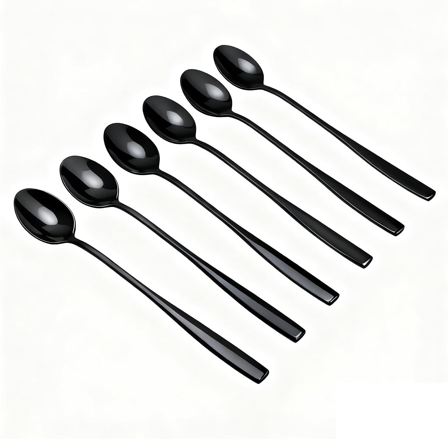 7.4-Inch Long Handle Iced Tea Spoon, Coffee Spoon, Ice Cream Spoons, Milkshake Dessert Spoons, Stainless Steel Cocktail Stirring Spoons for Bar, Black, Set of 12