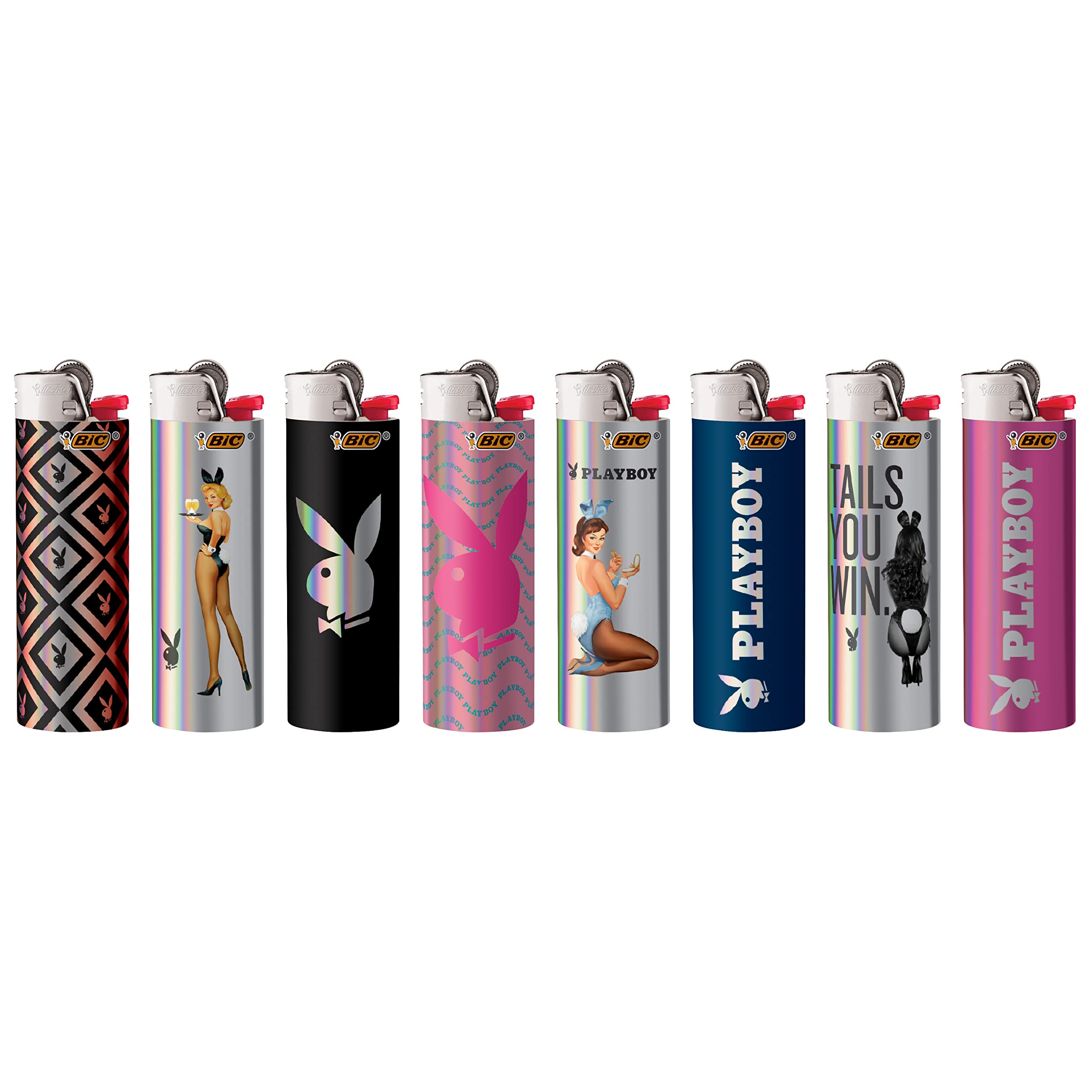 BIC Pocket Lighter, Special Edition Playboy (Holographic) Collection, Assorted Unique Lighter Designs, 8 Count Pack of Lighters