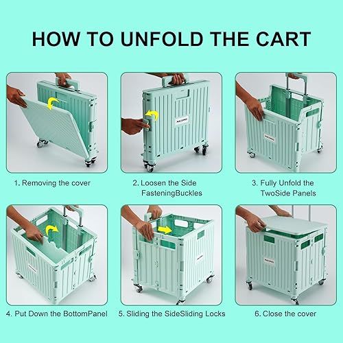 Miniatura 5 de Carrito utilitario plegable portátil, carrito de compras, carrito de compras, caja de herramientas plegable, con tapa, cesta en 4 ruedas giratorias,