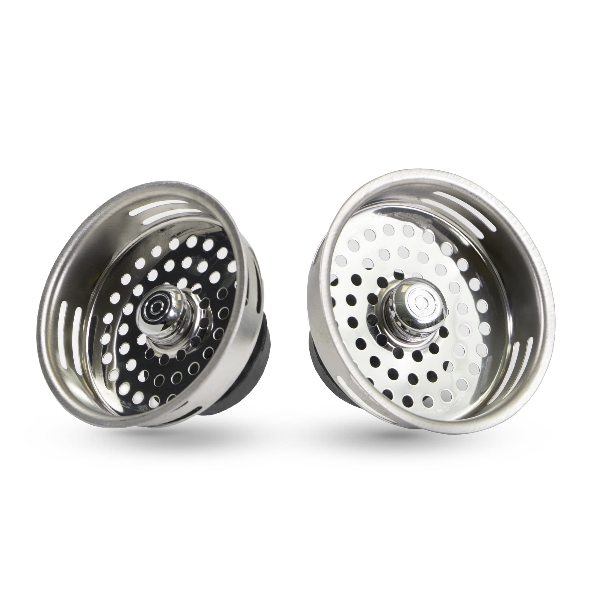 Highcraft 9843-2 Stainless Steel Kitchen Sink Strainer Basket Replacement for Standard Drains (3-1/2 Inch) -Universal Style Rubber Stopper (Pack of 2)
