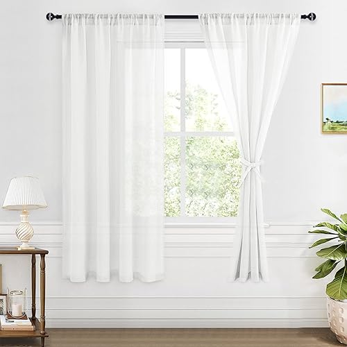 XWZO Cortinas traslúcidas de lino sintético de 72 pulgadas de largo para dormitorio, cortinas filtrantes de luz con bolsillo para cortinero, para