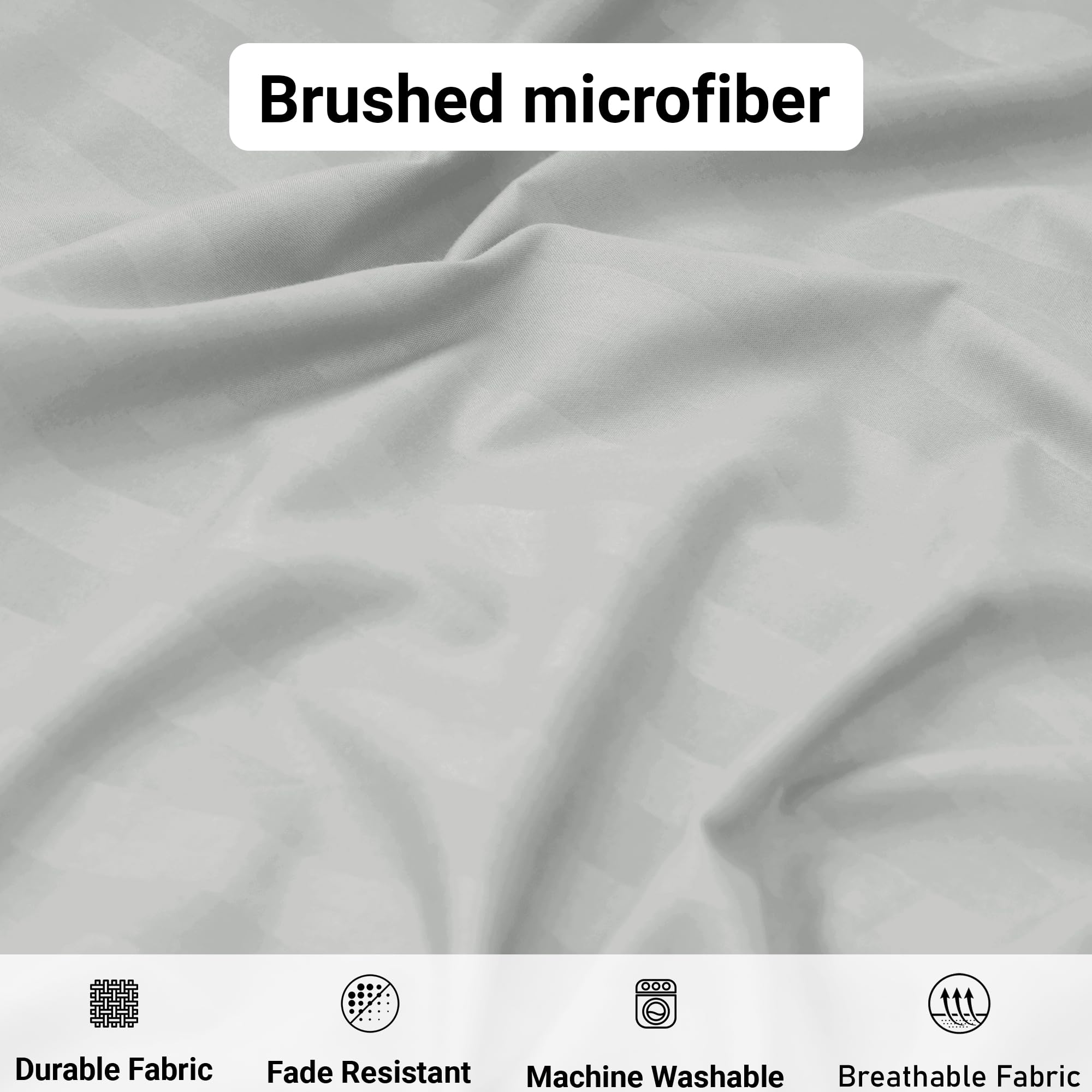 MOONLIGHT20015 Fitted Sheet Single 40cm Soft Brushed Microfiber with Satin Stripes Fade Resistant Easy Care Breathable Bed Sheets (Silver - Image 4
