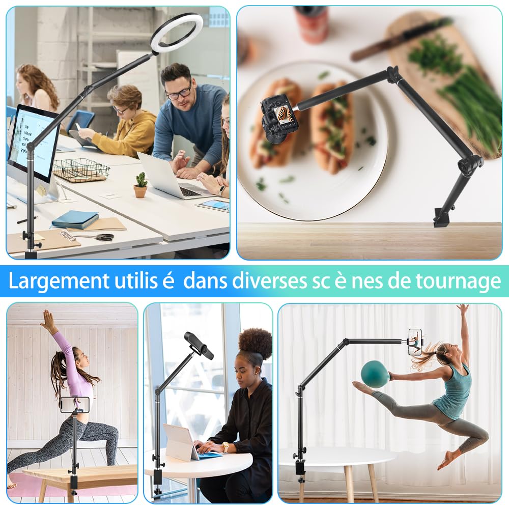 MS05 Overhead Table Trépied pour Appareil Photo, 37,5 à 104,5 cm Trépied de Table Flexible, Bras Articulé, Support de Table avec rotule 1/4" pour Appareil Photo, Webcam