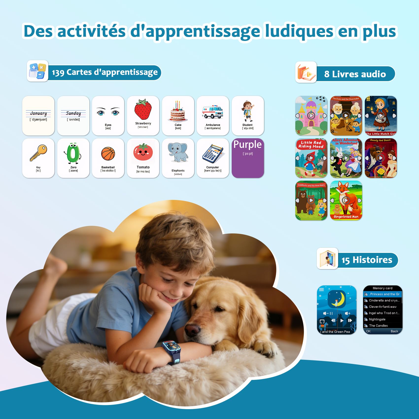 Blackview Montre Connectée Enfant - Montre Enfant Intelligente sans Téléphone Nécessaire, Écran Tactile avec Caméra, 30 Jeux Éducatifs, 13 Trackers d'Habitudes, Lampe Poche pour Garçons 4-12 Ans